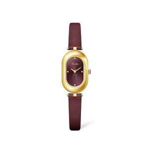 Classic Women's Watches Retro Burgundy Elliptical Dial Premium Leather Strap Elegant Quartz Wristwatch
