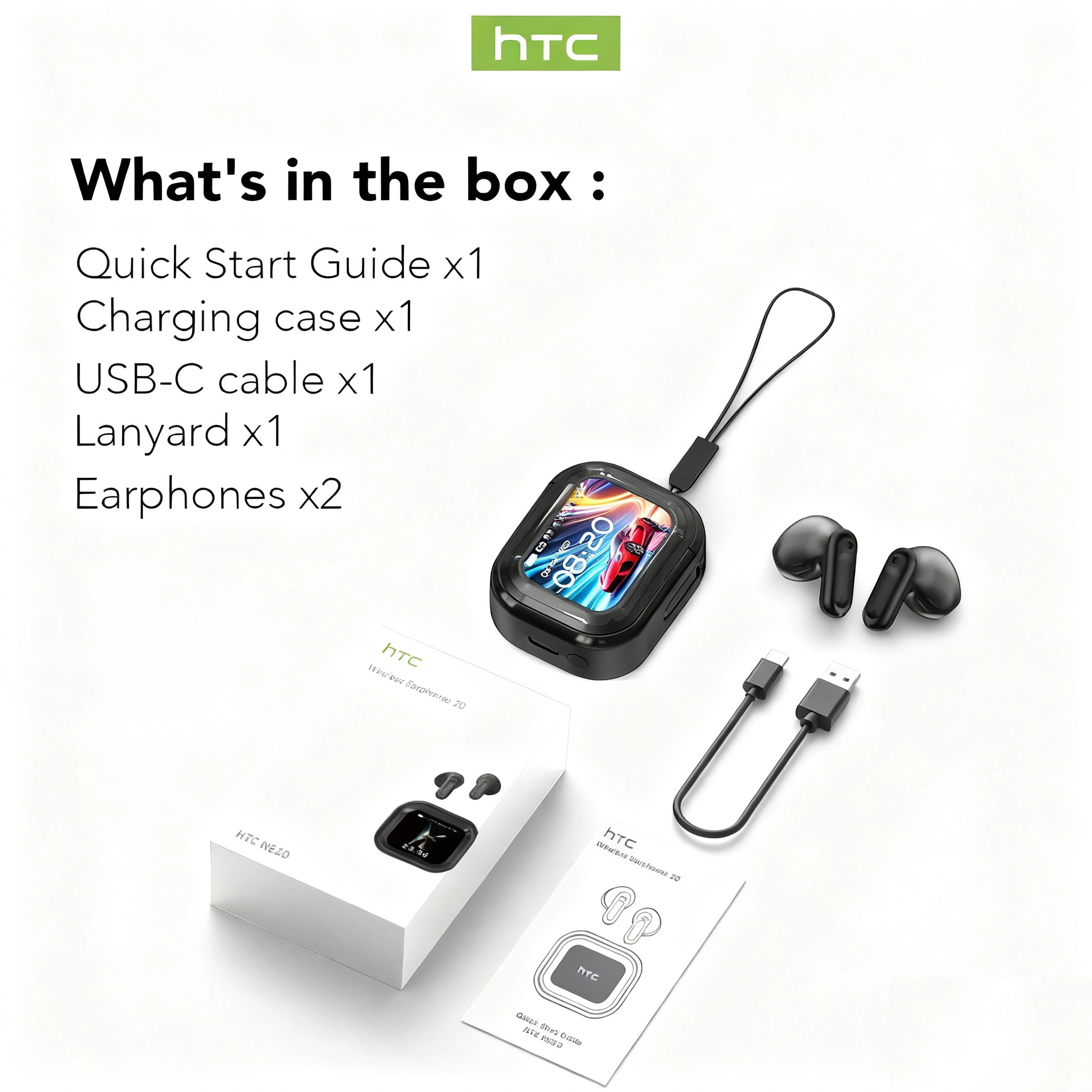 HTC NE20 AI Translation Earbuds Bluetooth 6.0 LCD Screen Noise Reduction HiFi Headset - Image 2